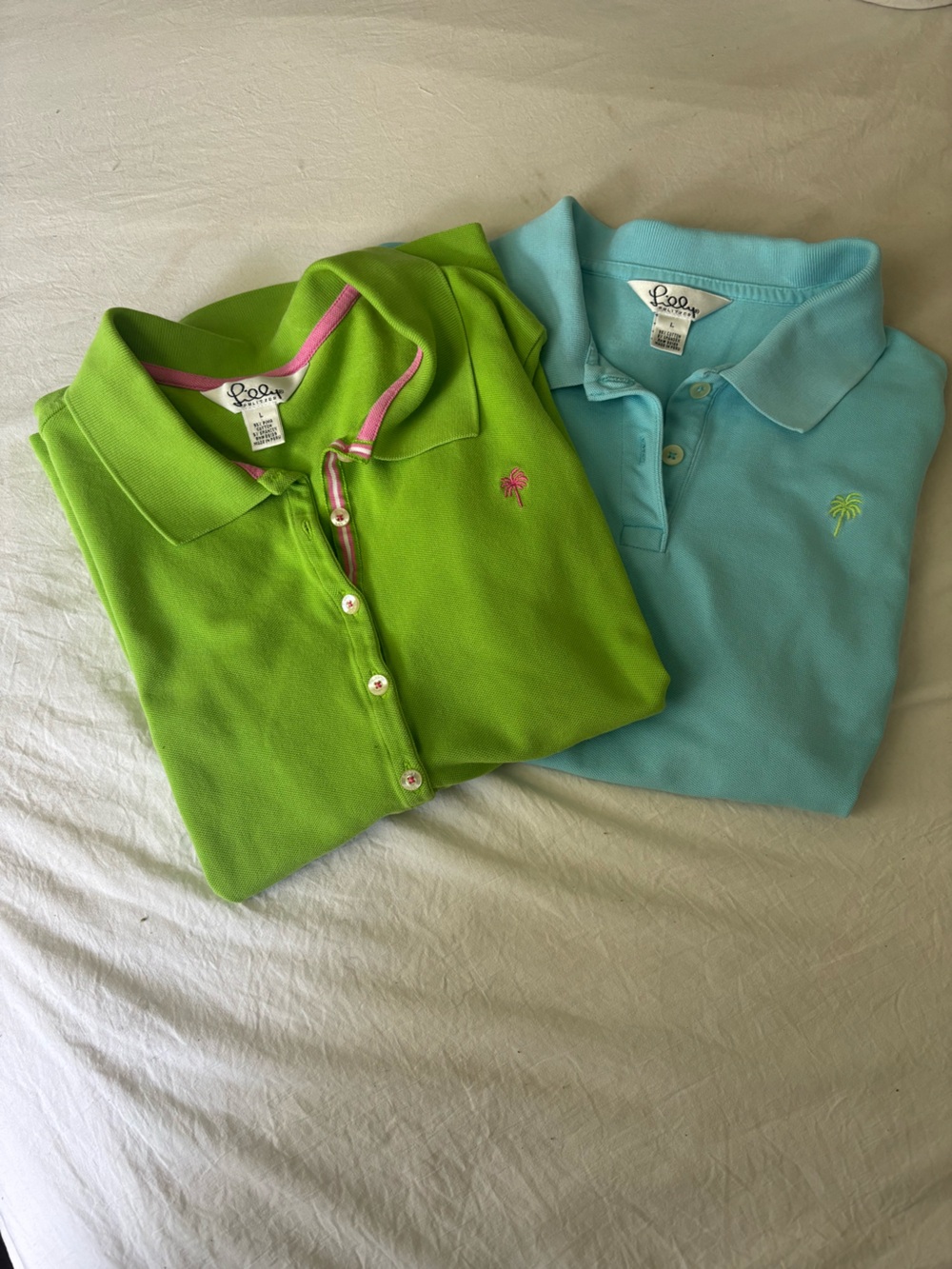 Lilly Pulitzer Women Polo Shirts - Lime Green & Light Blue Size L (pack of 2)